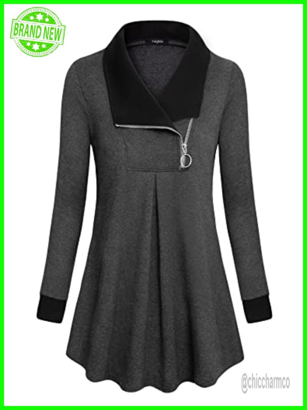 Women's Casual Swing Sweatshirt Long Sleeve Zipper Lapel Pullover Tunic